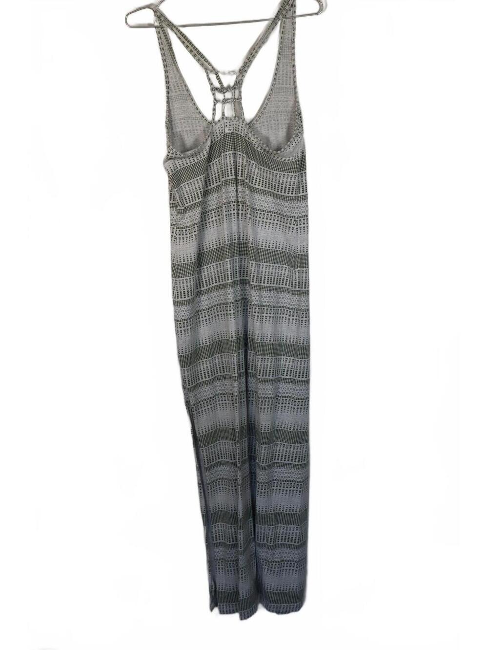Obey maxi dress with geometric print green striping and leg slit size Medium - Picture 6 of 6